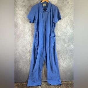 Noble Utility Suit Jumpsuit Women XL Blue Short Sleeve French Everyday Wear